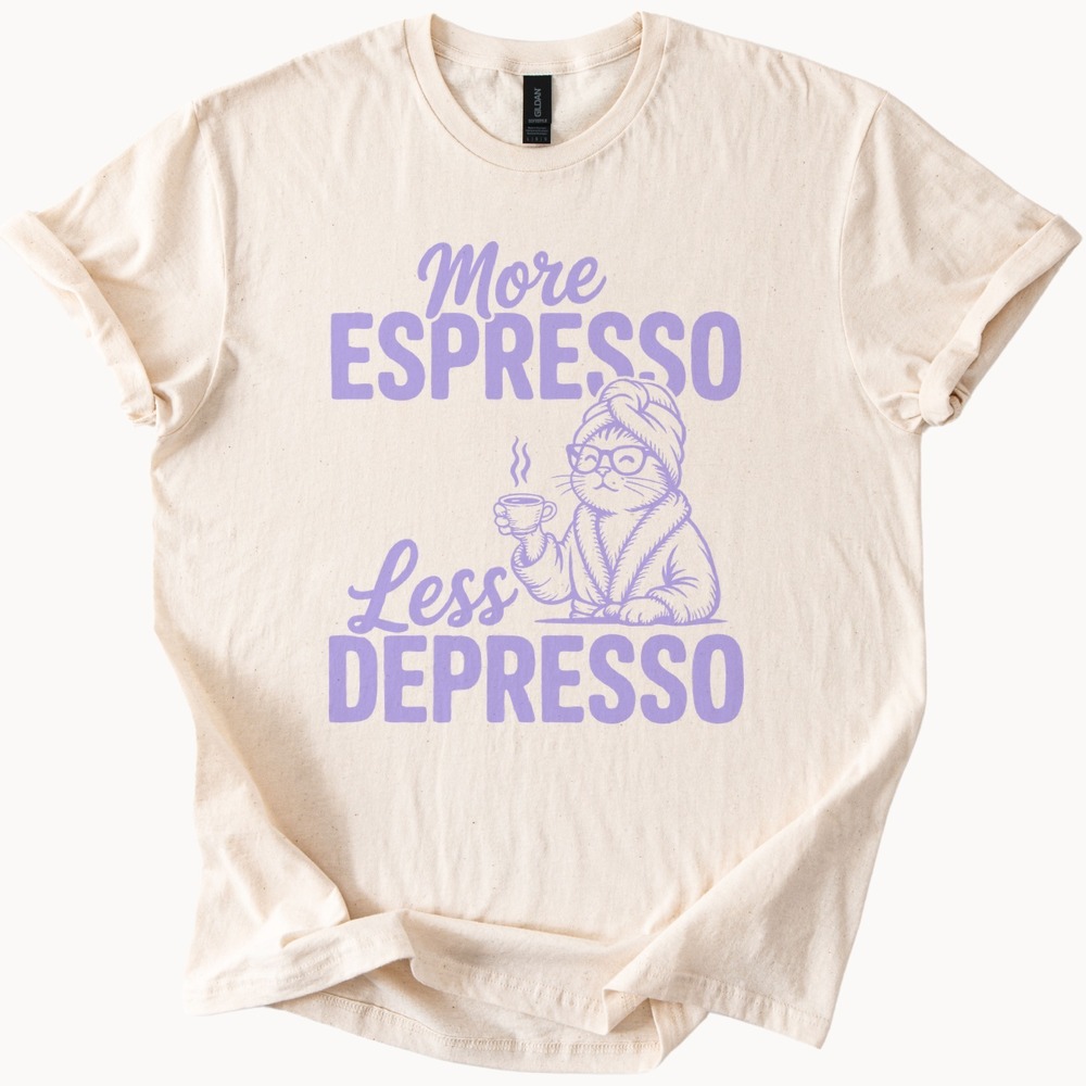 Coffee Cat Graphic Tee Espresso Funny Cute Animal Illustration